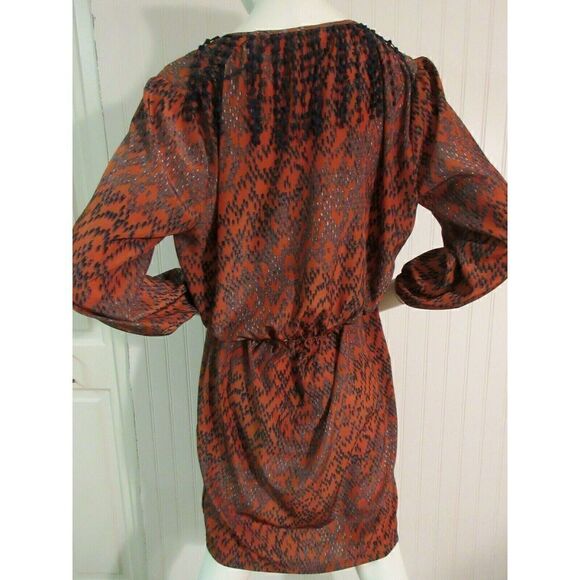 HAZEL DRESS RUST/NAVY/GRAY FRINGE ACCENT SIZE LARGE - Picture 3 of 5